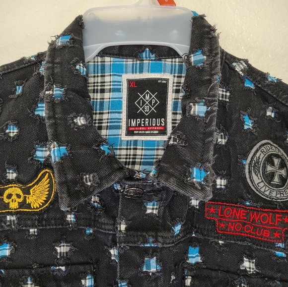 Imperious Men's Biker Motorcycle Denim Vest With Patches Sz XL Cotton - Picture 5 of 16